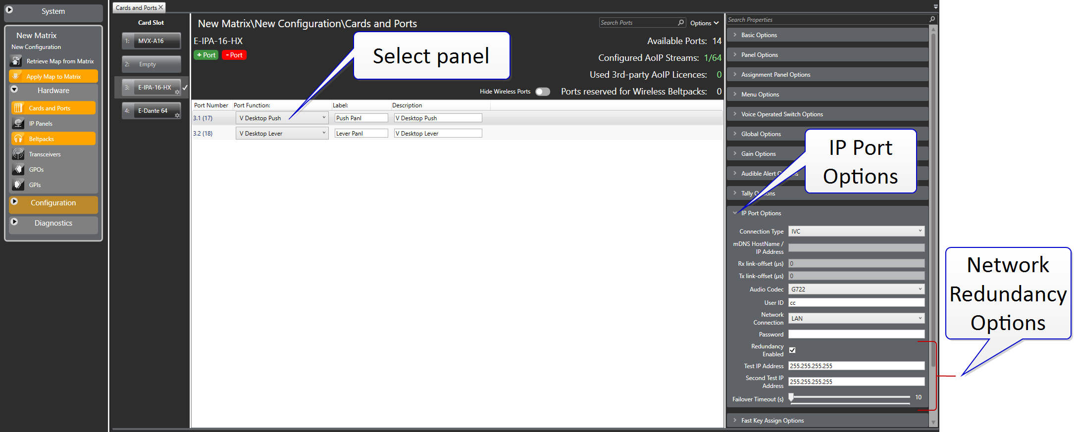 Network Redundancy Options for a panel